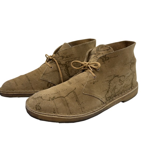 supreme Other - Supreme x Clarks Desert Chukka Boot Men Size 10.5 Tan Suede Map Print Crepe Sole